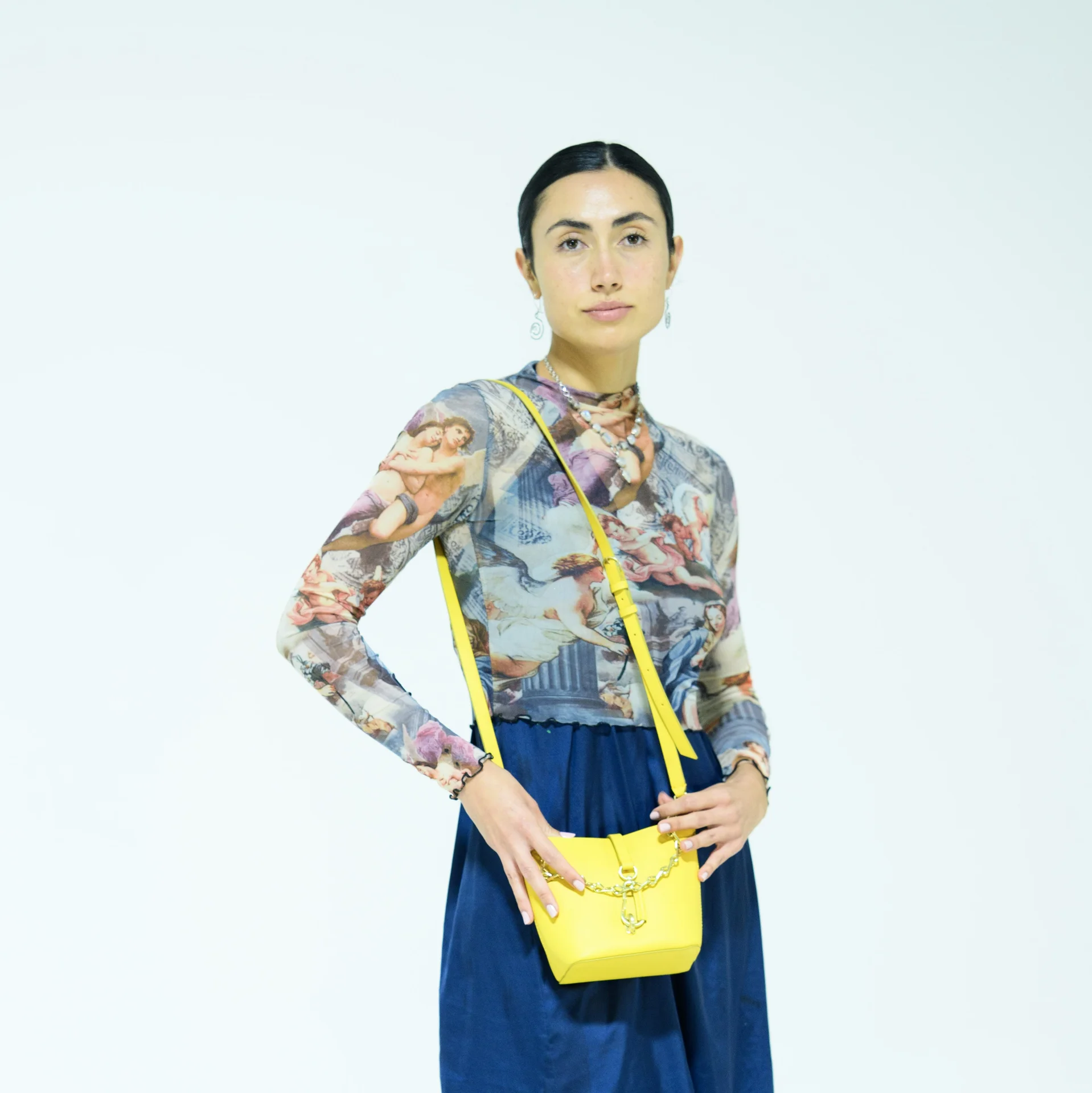 Model with yellow bag from Finally Fashion collection